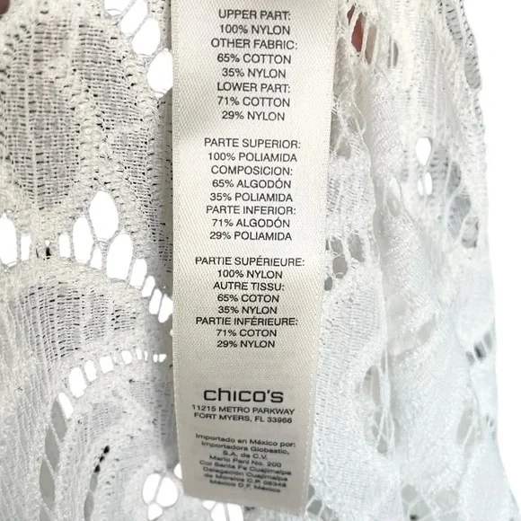 Chicos Mix Lace Tiered Vest Medium Antique White Sheer Boho Chic Casual feminine - Picture 5 of 5